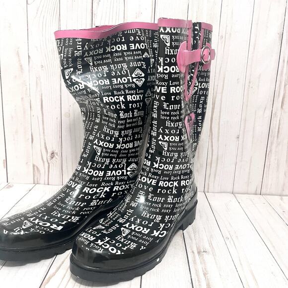 New in Box Roxy Puddles Rain Boots Text Print Size 10 - Picture 1 of 13
